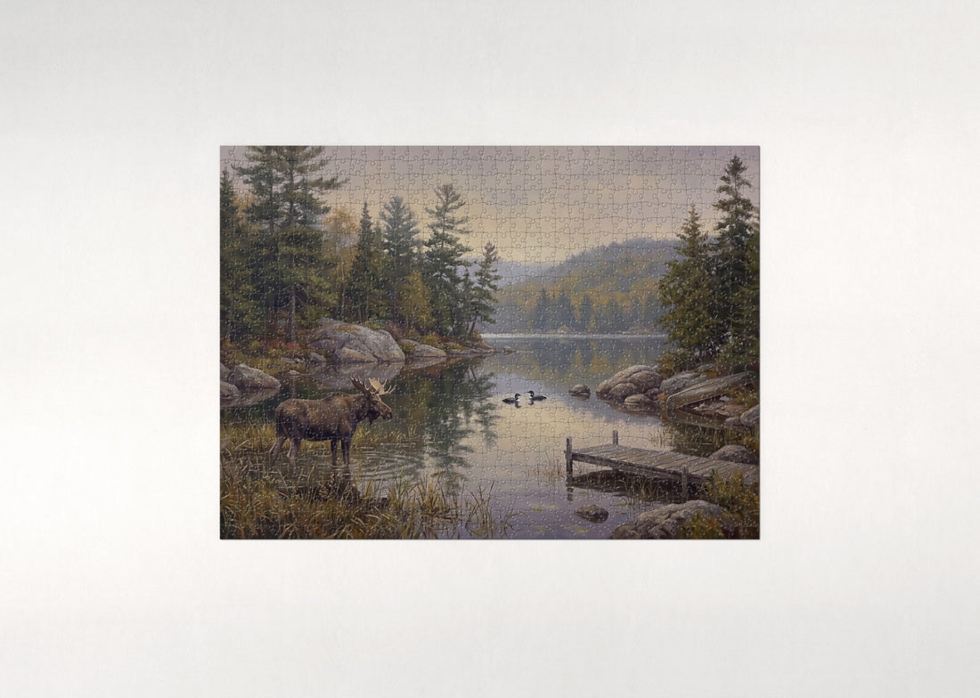 Moose at the Adirondack Lake jigsaw puzzle - gift box
