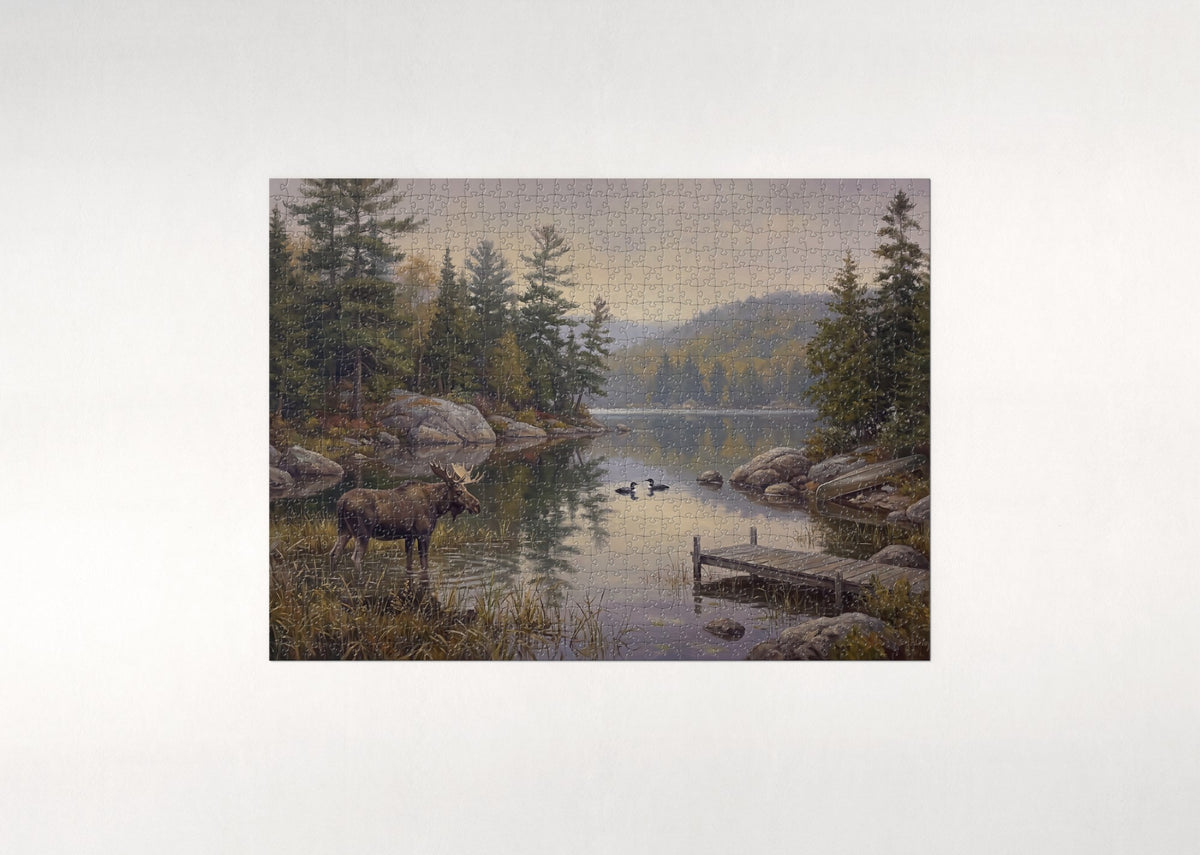 Moose at the Adirondack Lake jigsaw puzzle - flat puzzle
