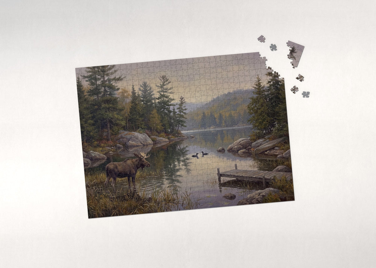 Moose at the Adirondack Lake jigsaw puzzle - puzzle with loose pieces