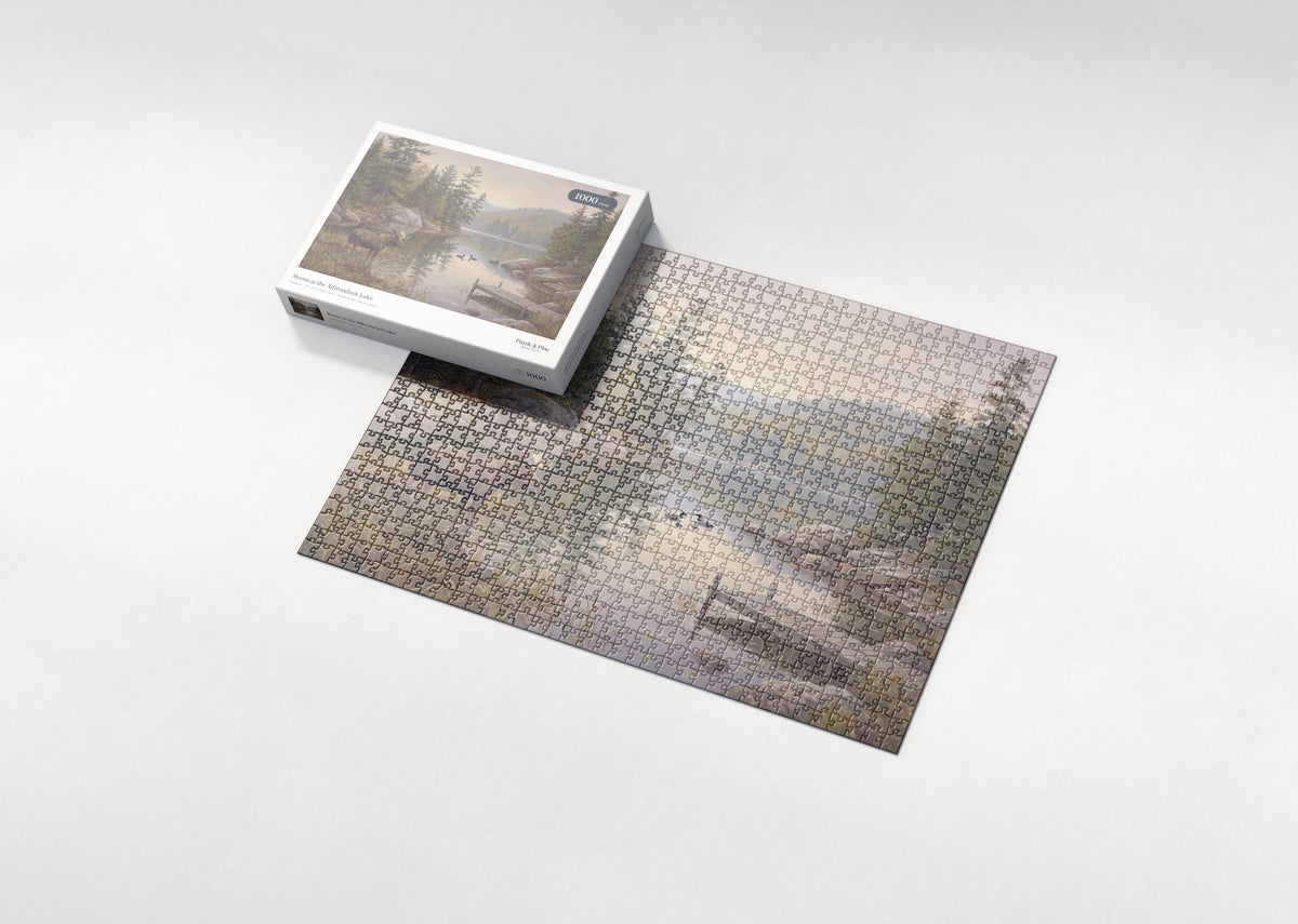 Moose at the Adirondack Lake jigsaw puzzle - box and puzzle