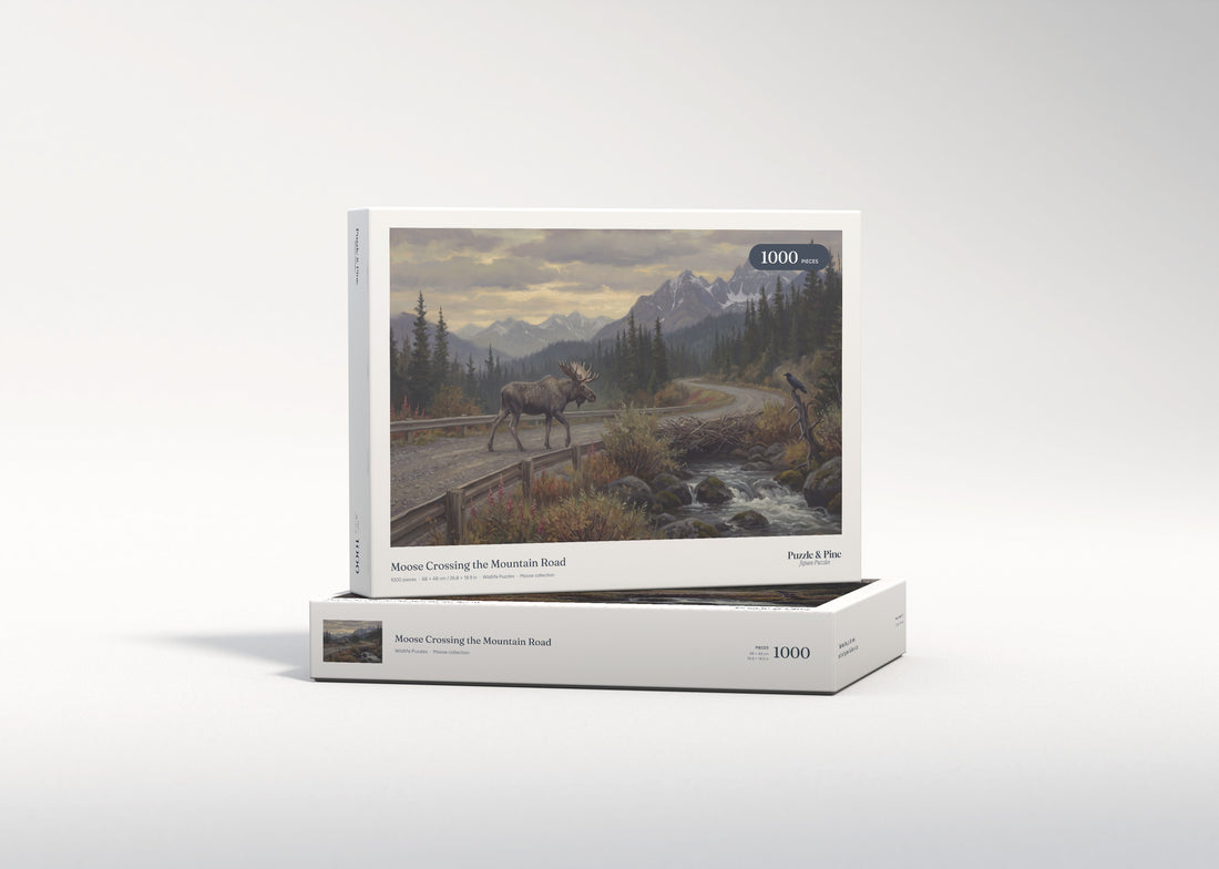 Moose Crossing the Mountain Road jigsaw puzzle - gift box