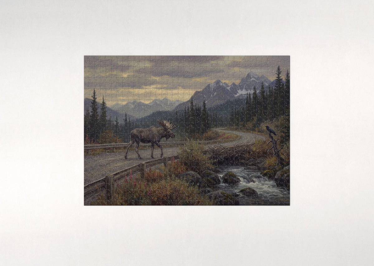 Moose Crossing the Mountain Road jigsaw puzzle - flat puzzle