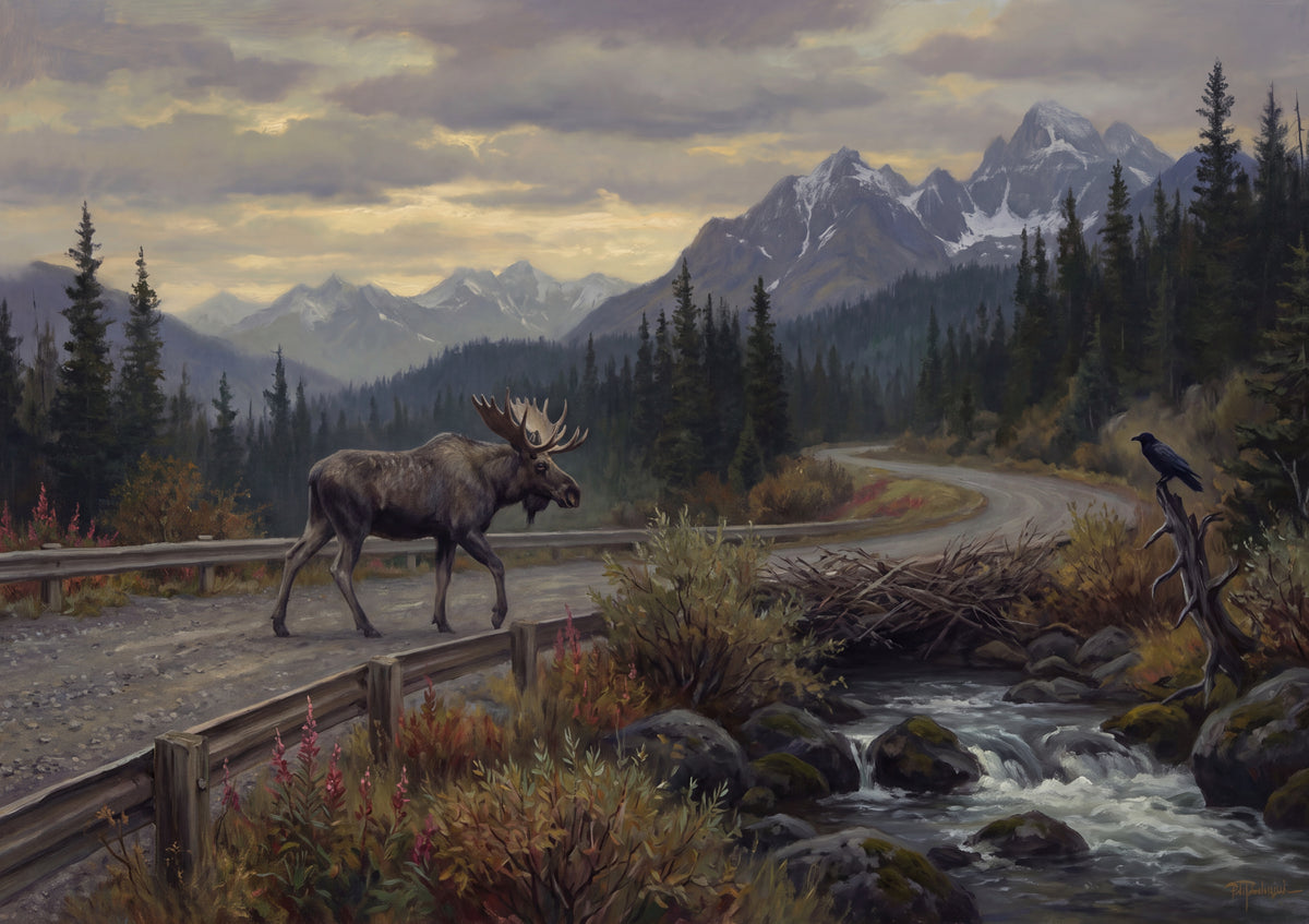 Moose Crossing the Mountain Road jigsaw puzzle