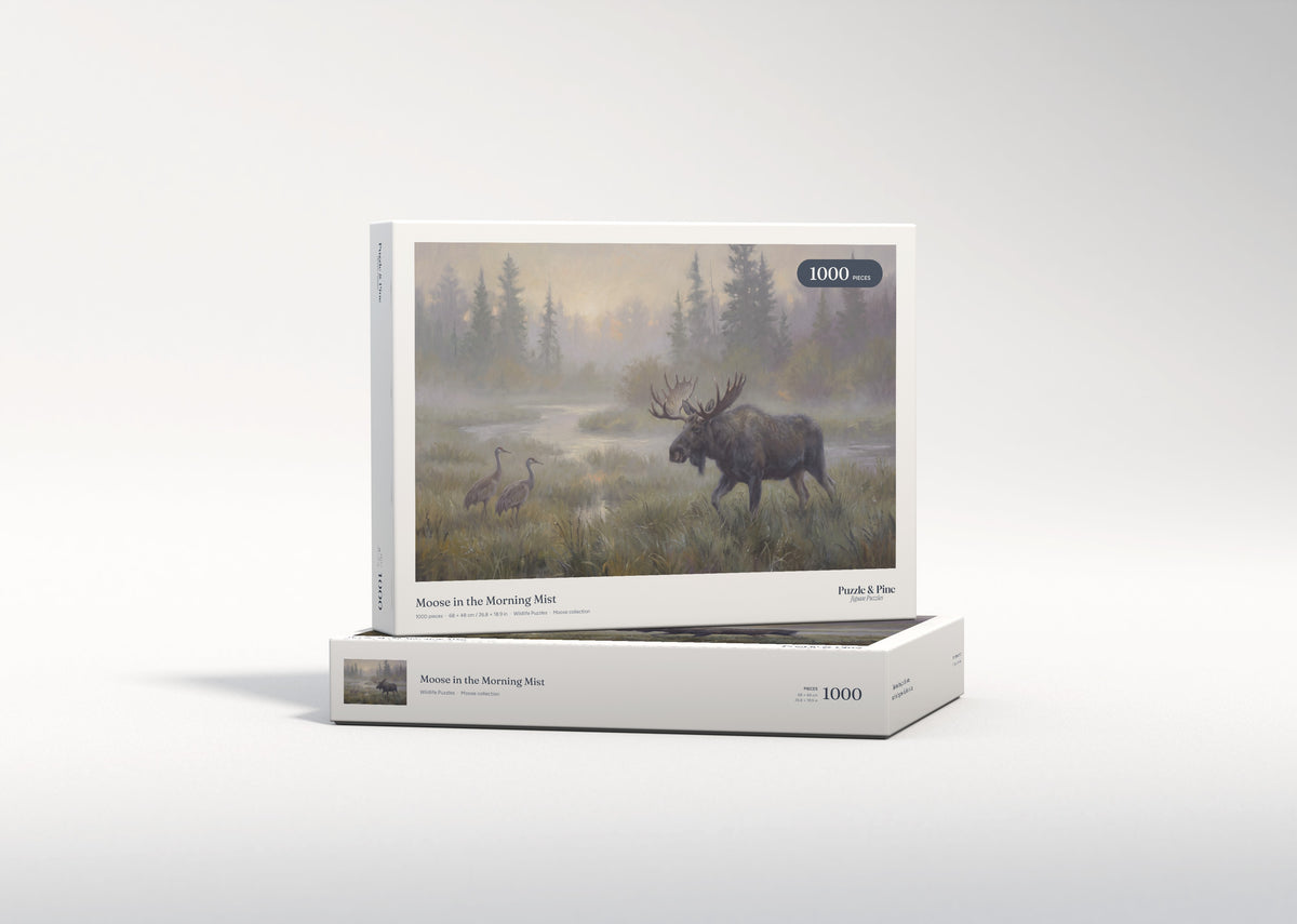 Moose in the Morning Mist jigsaw puzzle - gift box