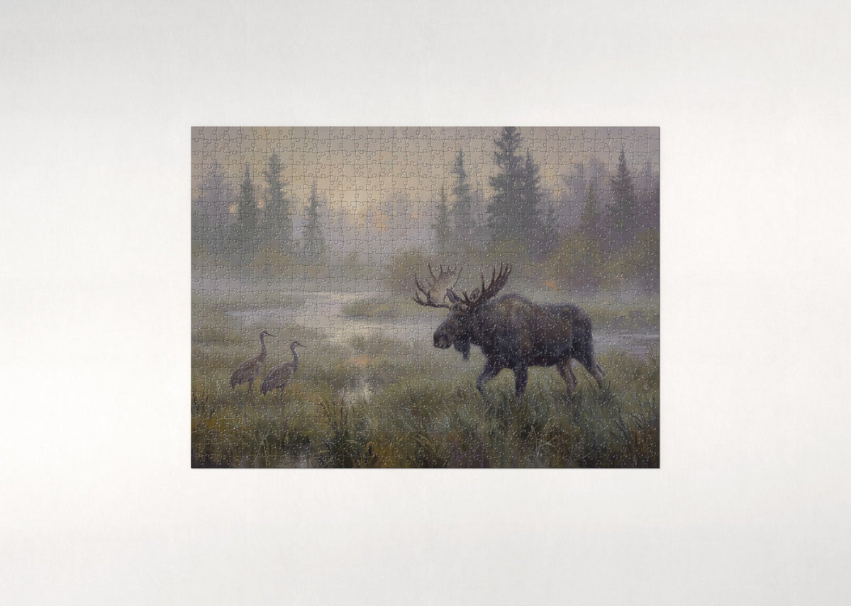 Moose in the Morning Mist jigsaw puzzle - flat puzzle