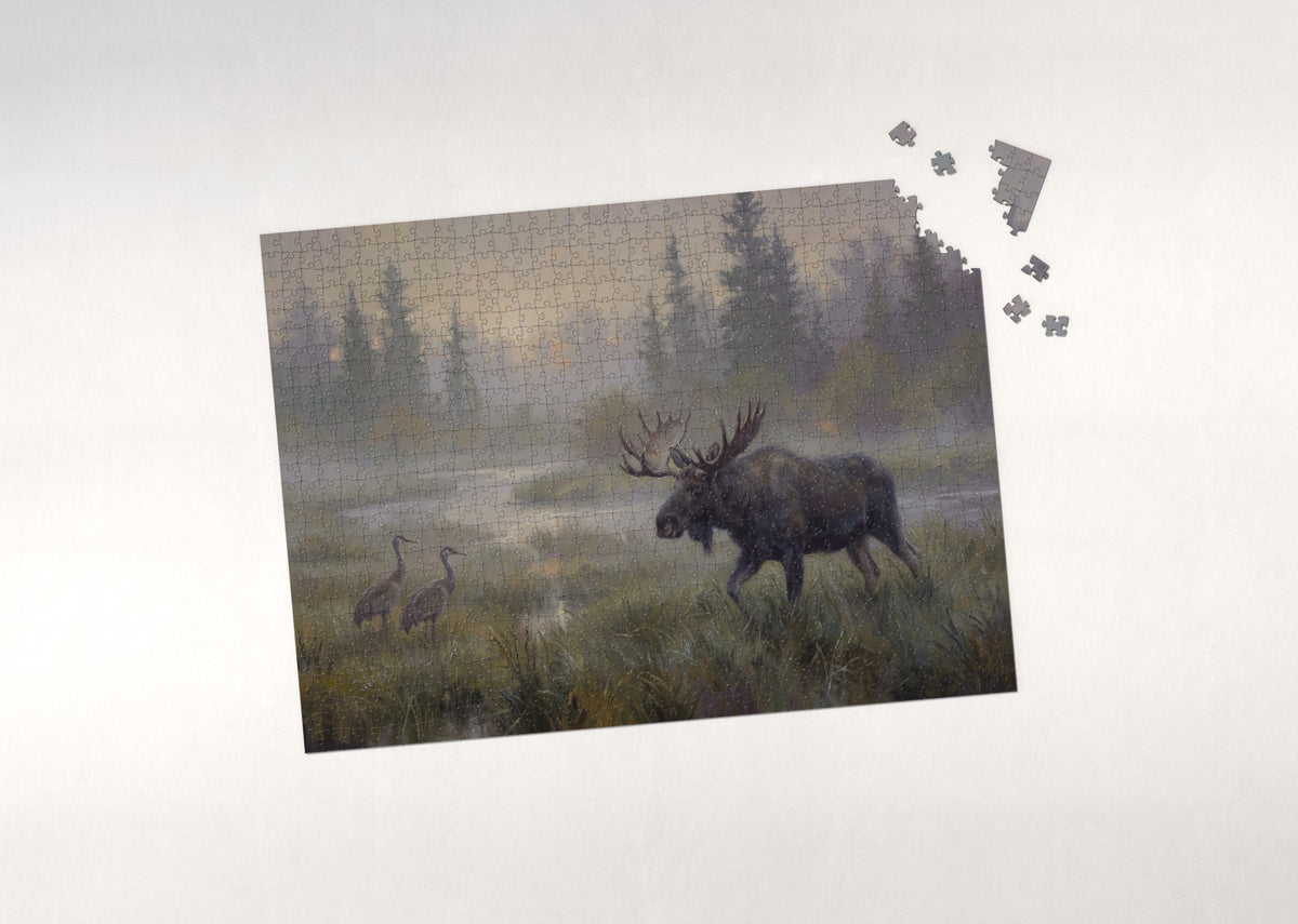 Moose in the Morning Mist jigsaw puzzle - puzzle with loose pieces