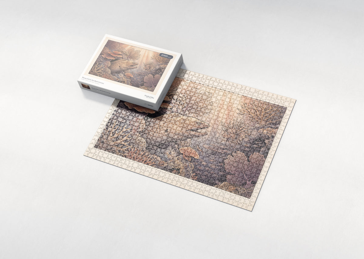 Moray Eel in the Reef Crevice jigsaw puzzle - box and puzzle