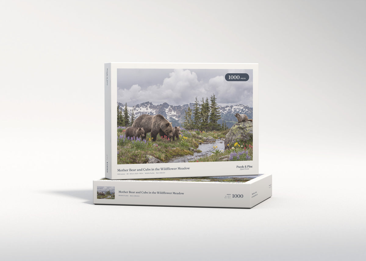Mother Bear and Cubs in the Wildflower Meadow jigsaw puzzle - gift box