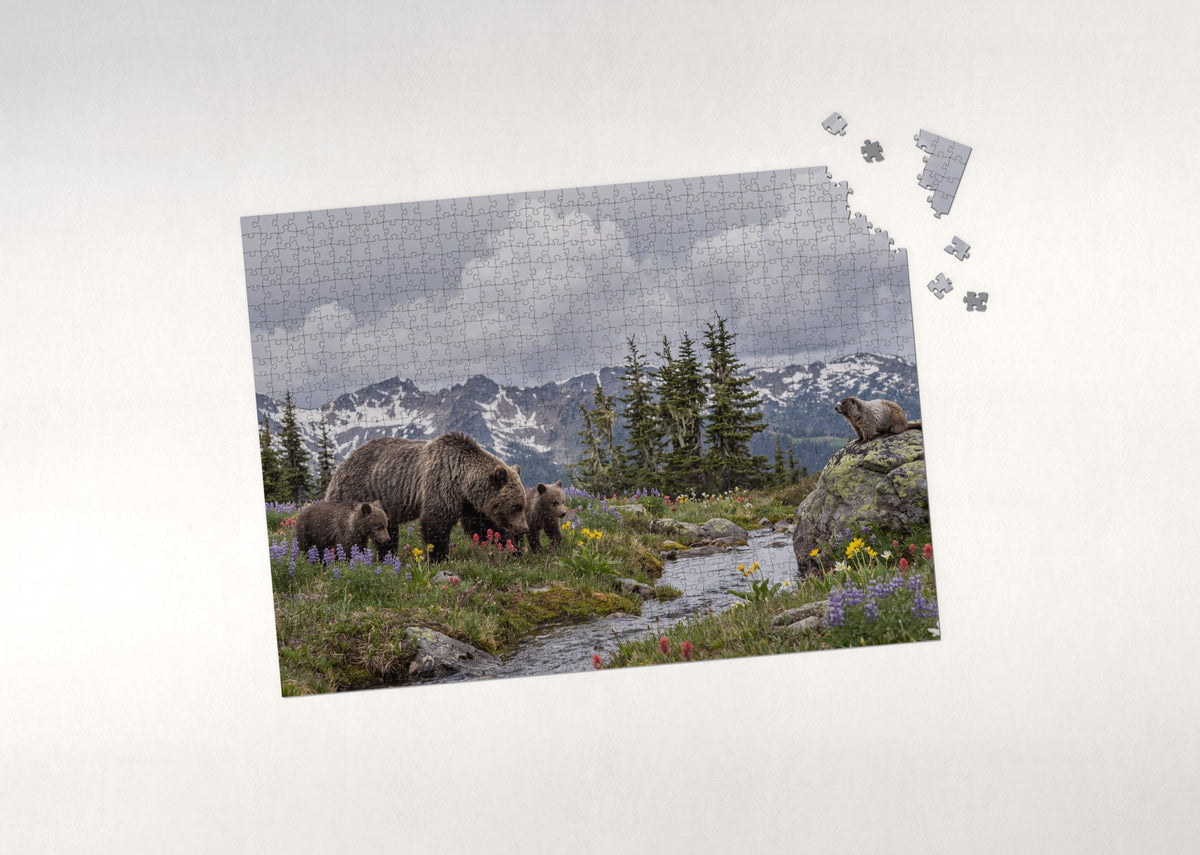 Mother Bear and Cubs in the Wildflower Meadow jigsaw puzzle - puzzle with loose pieces