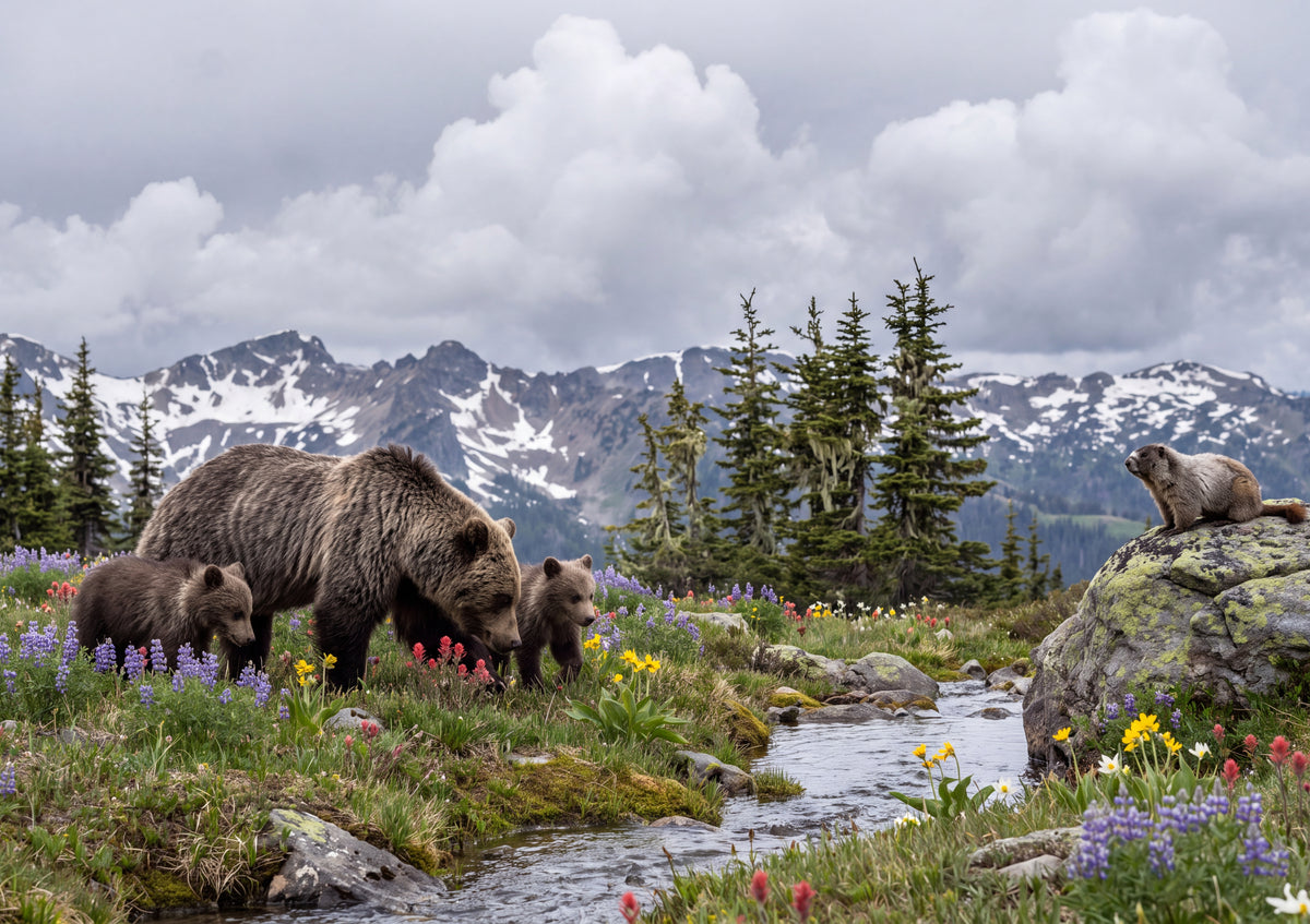 Mother Bear and Cubs in the Wildflower Meadow jigsaw puzzle