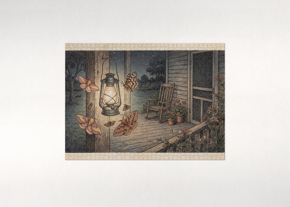 Moths Around the Porch Lantern jigsaw puzzle - flat puzzle