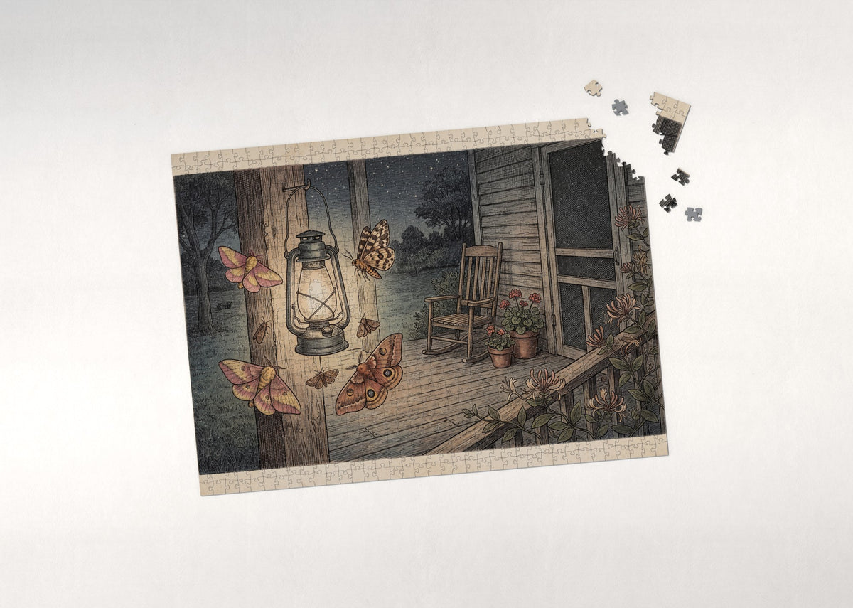 Moths Around the Porch Lantern jigsaw puzzle - puzzle with loose pieces