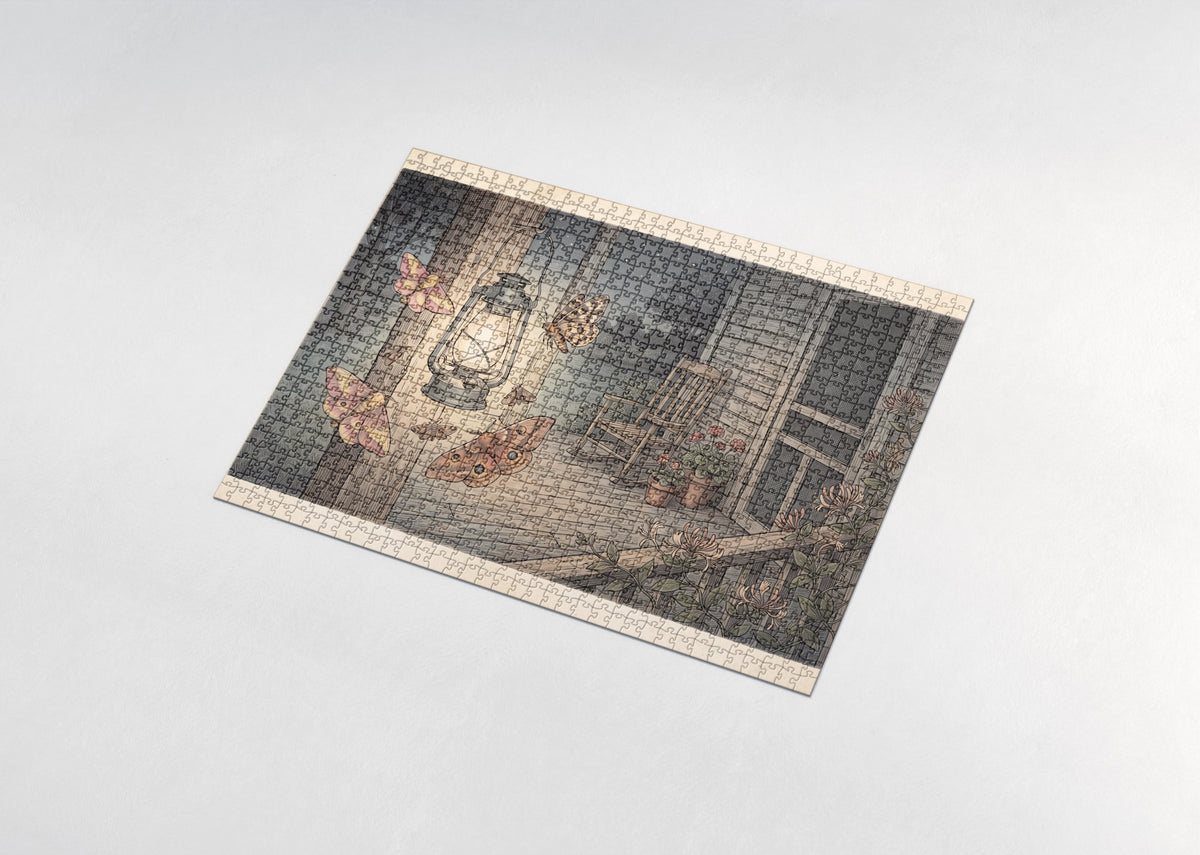 Moths Around the Porch Lantern jigsaw puzzle - assembled puzzle