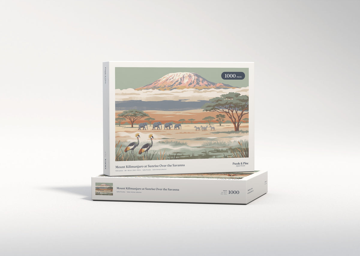Mount Kilimanjaro at Sunrise Over the Savanna jigsaw puzzle - gift box