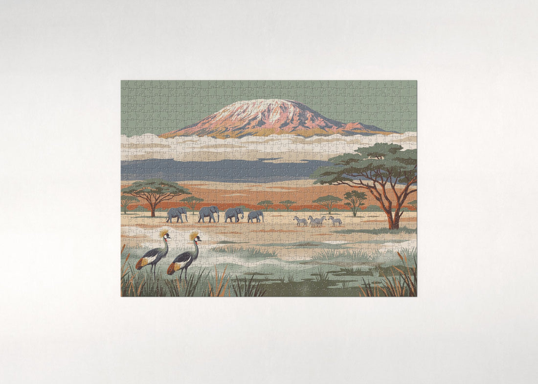 Mount Kilimanjaro at Sunrise Over the Savanna jigsaw puzzle - gift box