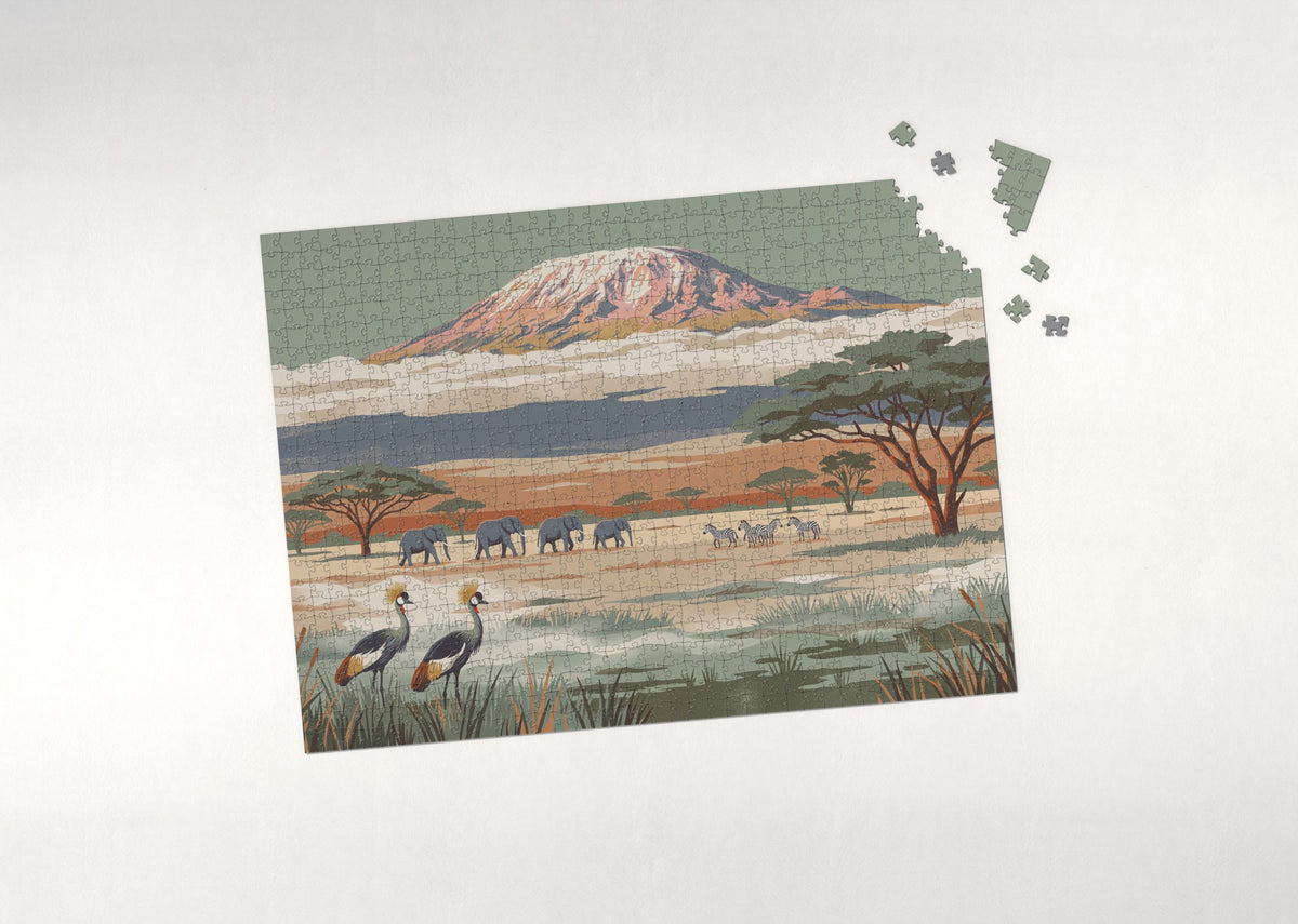 Mount Kilimanjaro at Sunrise Over the Savanna jigsaw puzzle - puzzle with loose pieces
