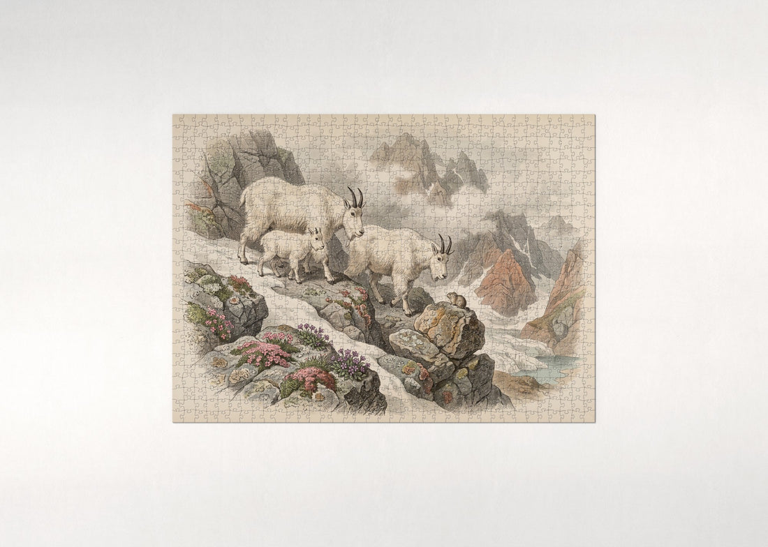 Mountain Goats on the Alpine Cliff jigsaw puzzle - gift box