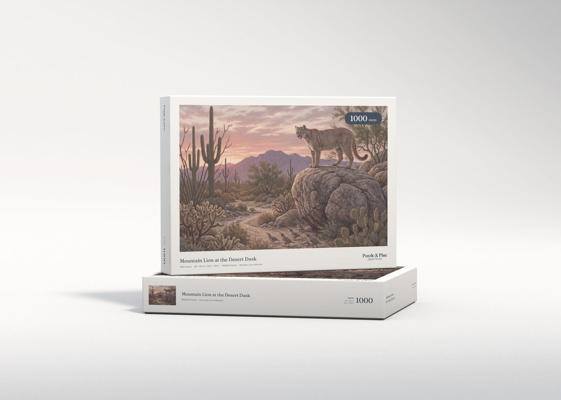 Mountain Lion at the Desert Dusk jigsaw puzzle - gift box