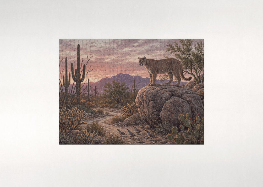 Mountain Lion at the Desert Dusk jigsaw puzzle - gift box