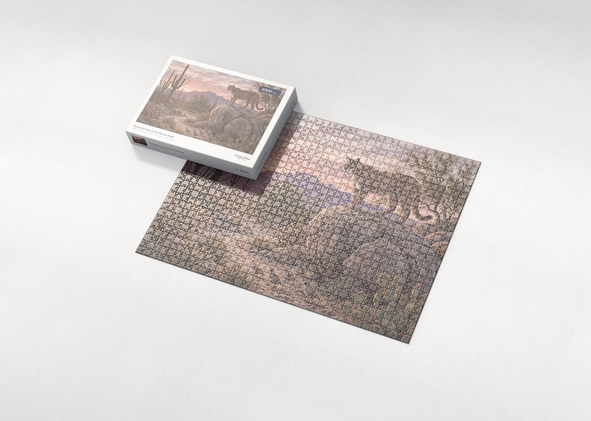 Mountain Lion at the Desert Dusk jigsaw puzzle - box and puzzle