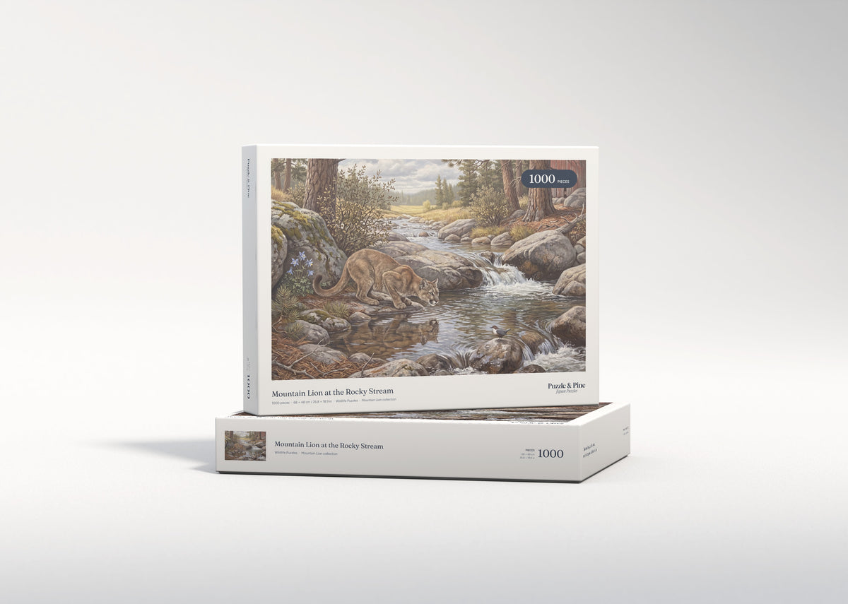 Mountain Lion at the Rocky Stream jigsaw puzzle - gift box