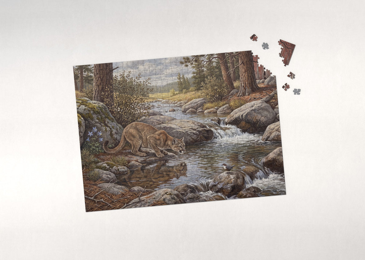 Mountain Lion at the Rocky Stream jigsaw puzzle - puzzle with loose pieces