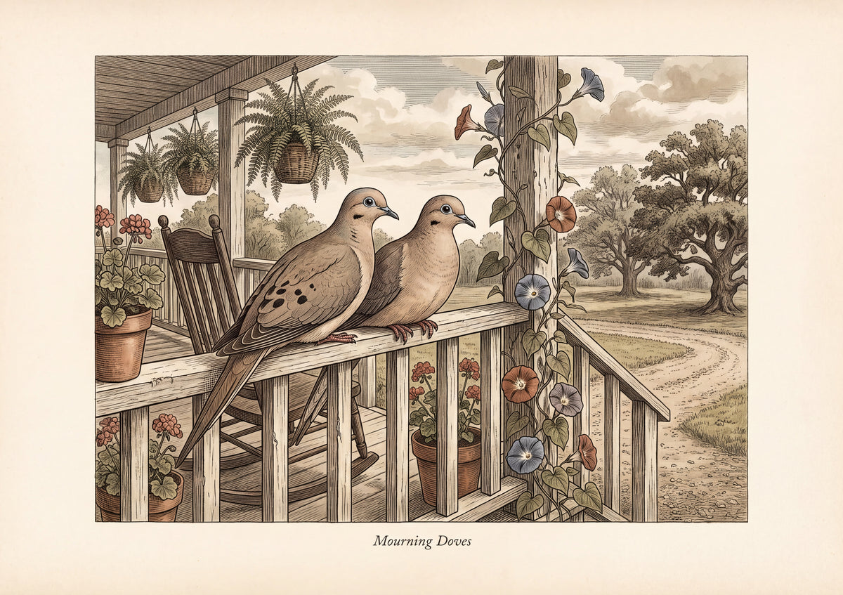 Mourning Doves on the Porch Rail jigsaw puzzle