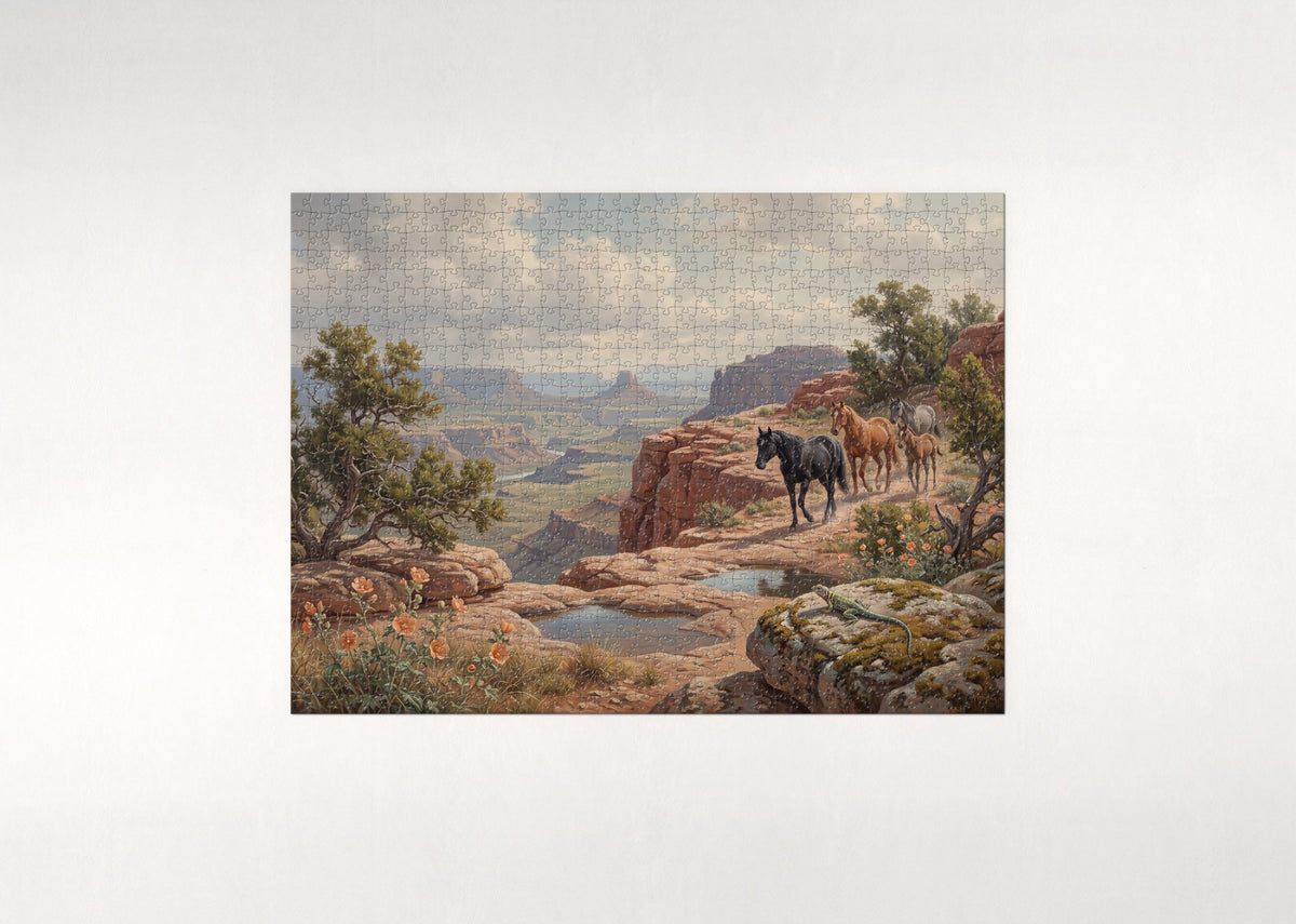Mustang Band on the Red Rock Mesa jigsaw puzzle - flat puzzle