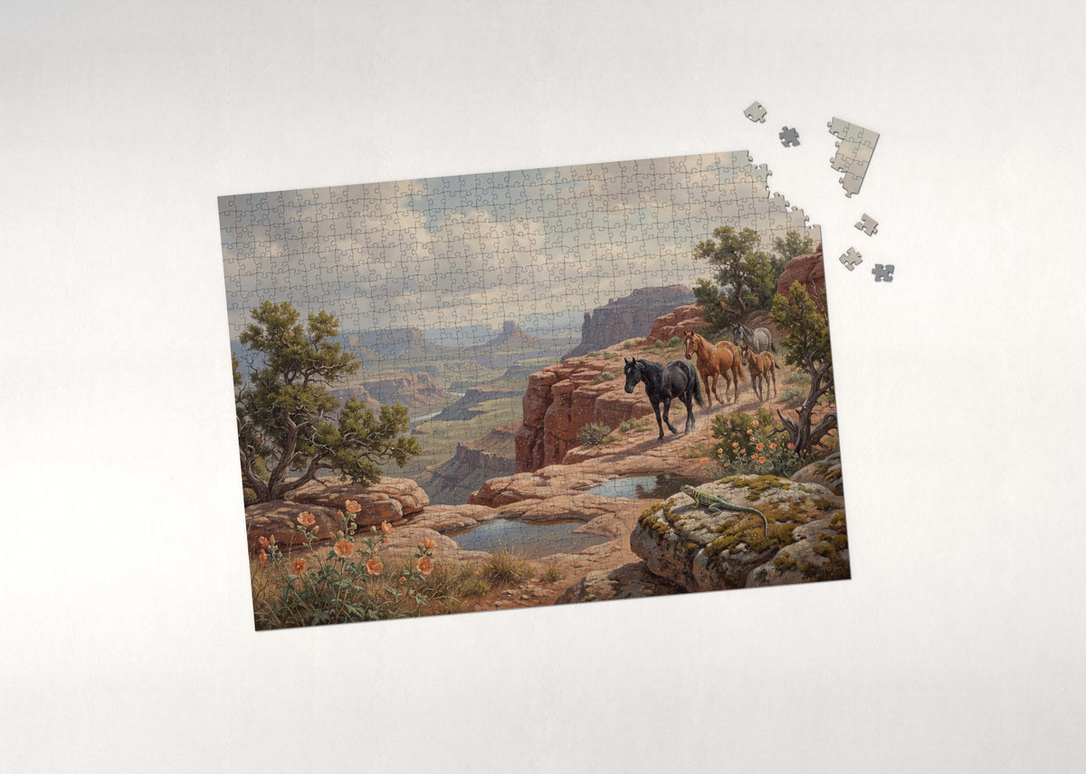 Mustang Band on the Red Rock Mesa jigsaw puzzle - puzzle with loose pieces