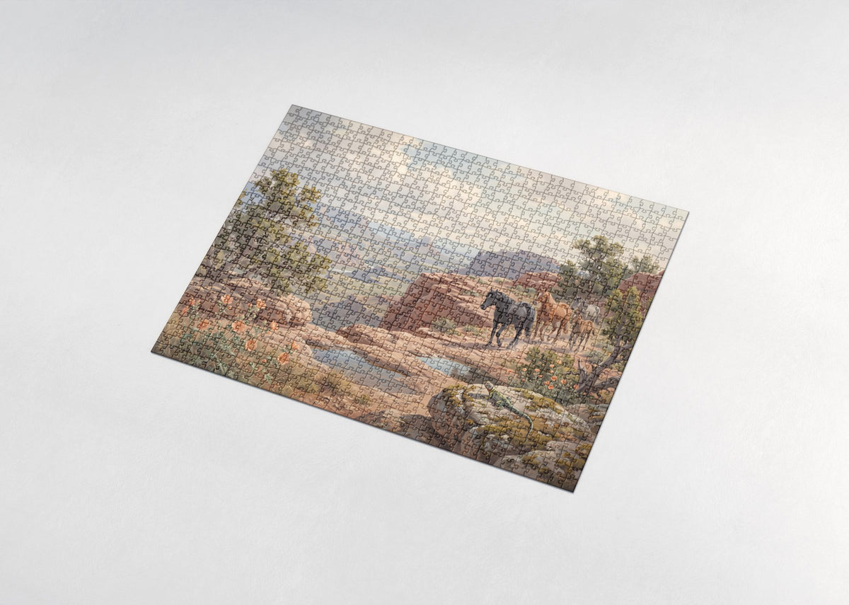 Mustang Band on the Red Rock Mesa jigsaw puzzle - assembled puzzle