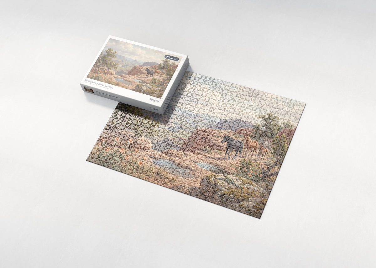 Mustang Band on the Red Rock Mesa jigsaw puzzle - box and puzzle