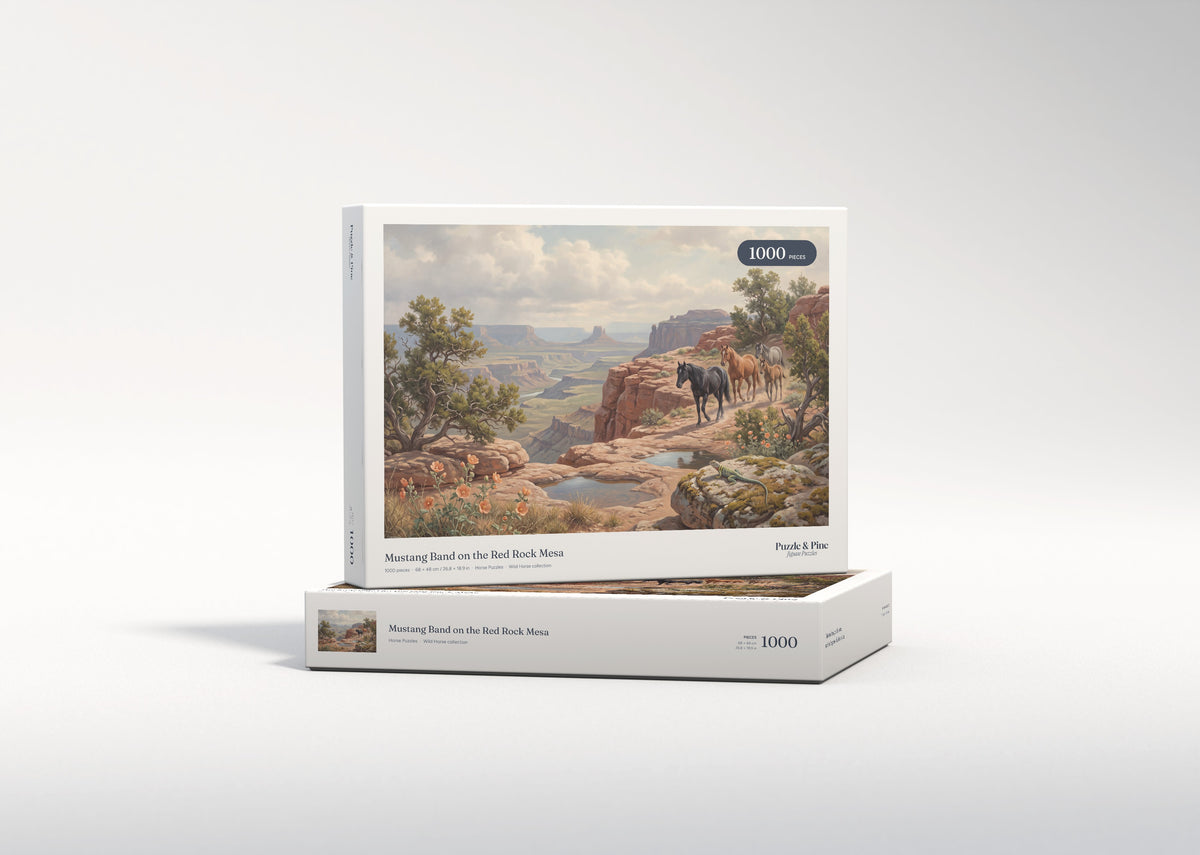 Mustang Band on the Red Rock Mesa jigsaw puzzle - gift box