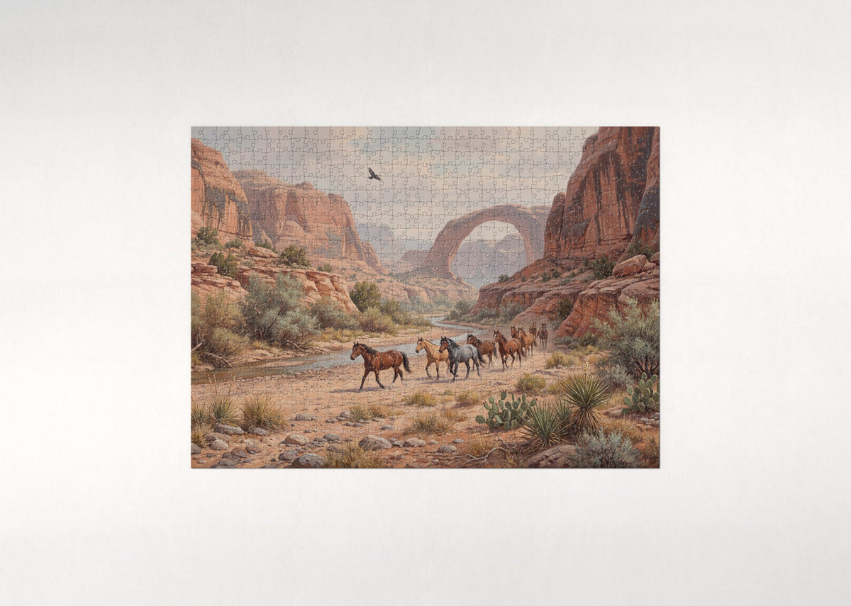 Mustangs in the Desert Canyon jigsaw puzzle - flat puzzle