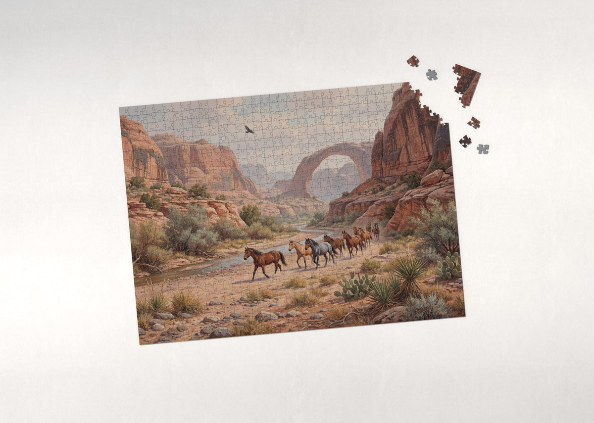 Mustangs in the Desert Canyon jigsaw puzzle - puzzle with loose pieces