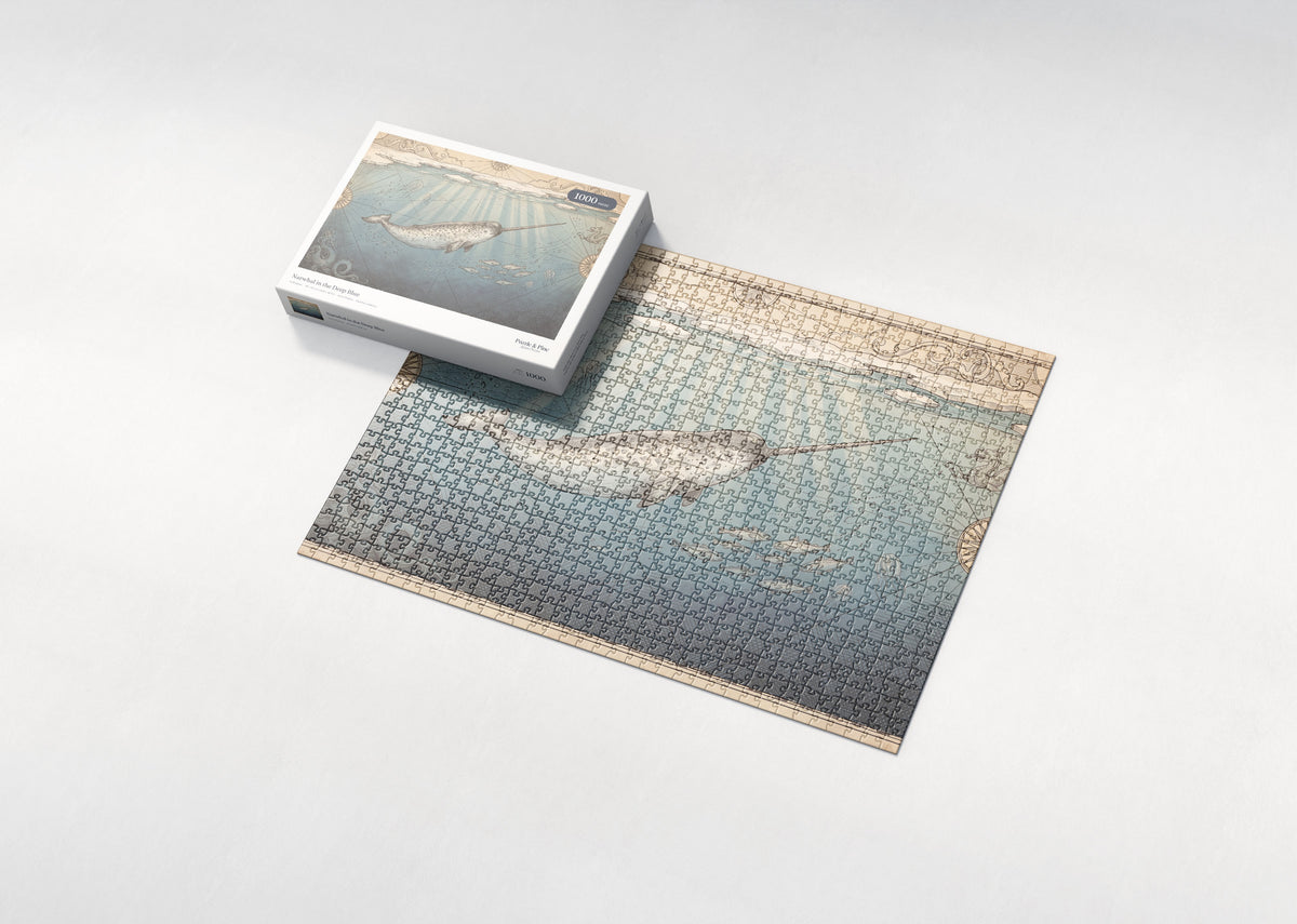 Narwhal in the Deep Blue jigsaw puzzle - box and puzzle