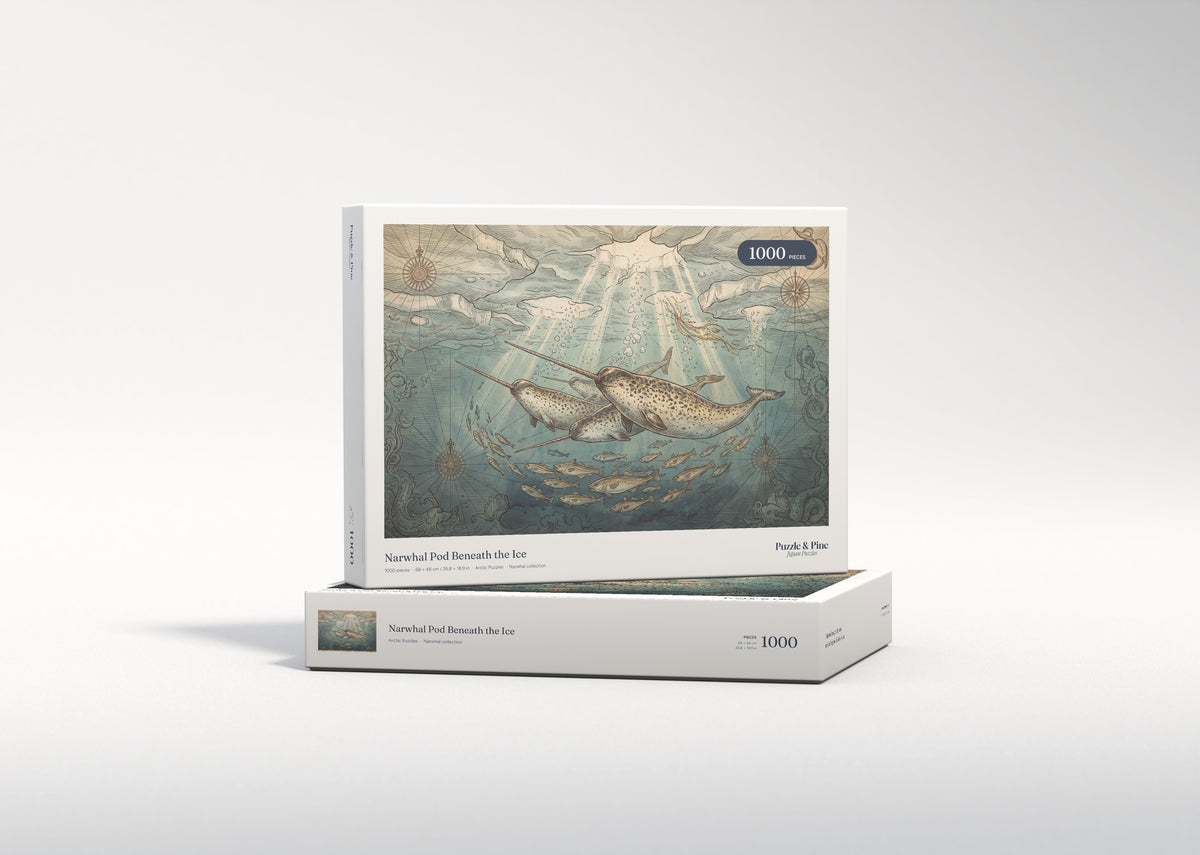 Narwhal Pod Beneath the Ice jigsaw puzzle - gift box
