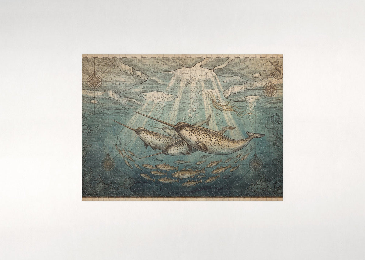 Narwhal Pod Beneath the Ice jigsaw puzzle - flat puzzle