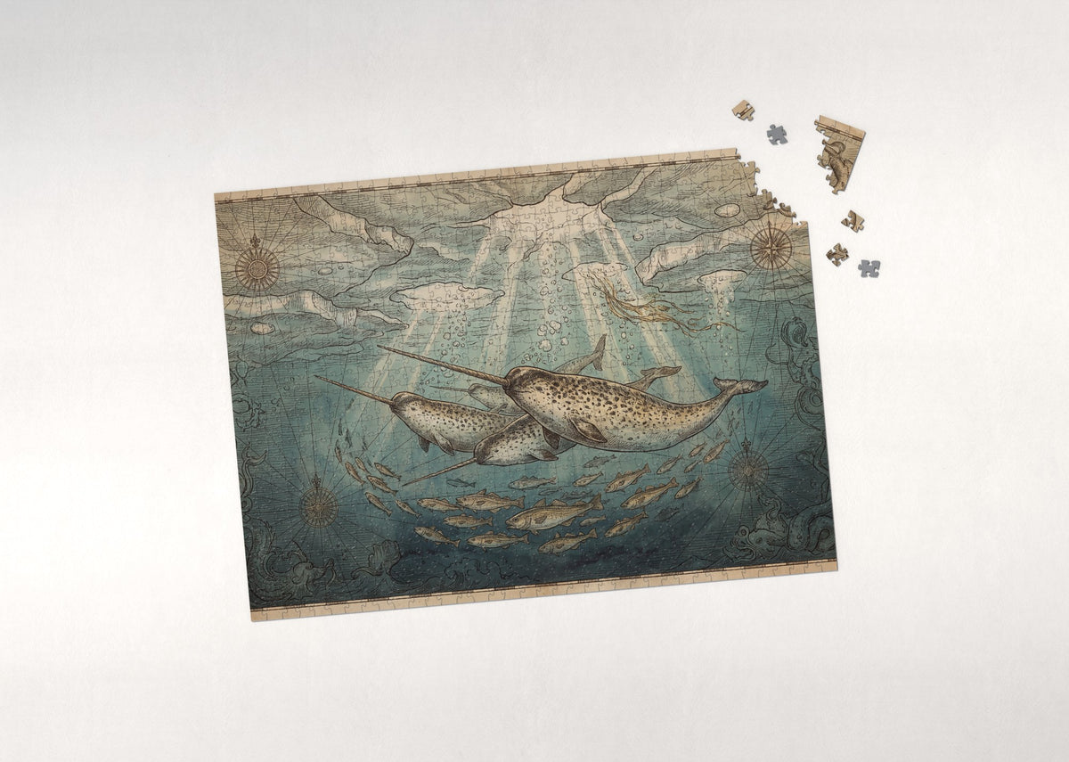 Narwhal Pod Beneath the Ice jigsaw puzzle - puzzle with loose pieces