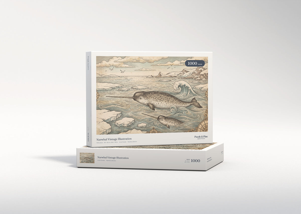 Narwhal Vintage Illustration jigsaw puzzle - gift box