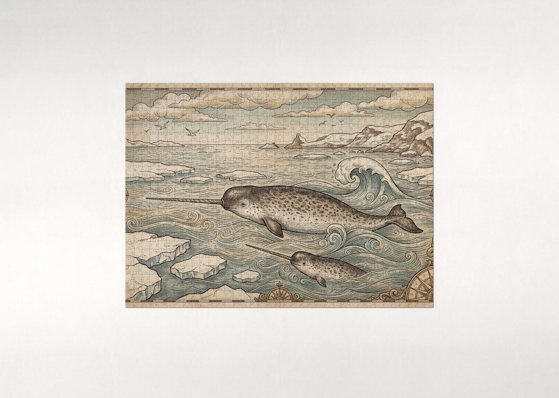 Narwhal Vintage Illustration jigsaw puzzle - gift box
