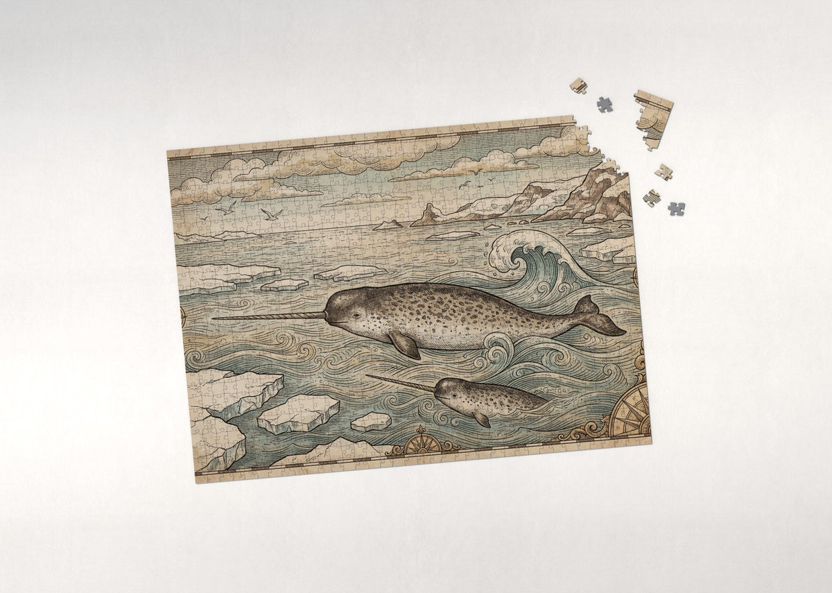 Narwhal Vintage Illustration jigsaw puzzle - puzzle with loose pieces