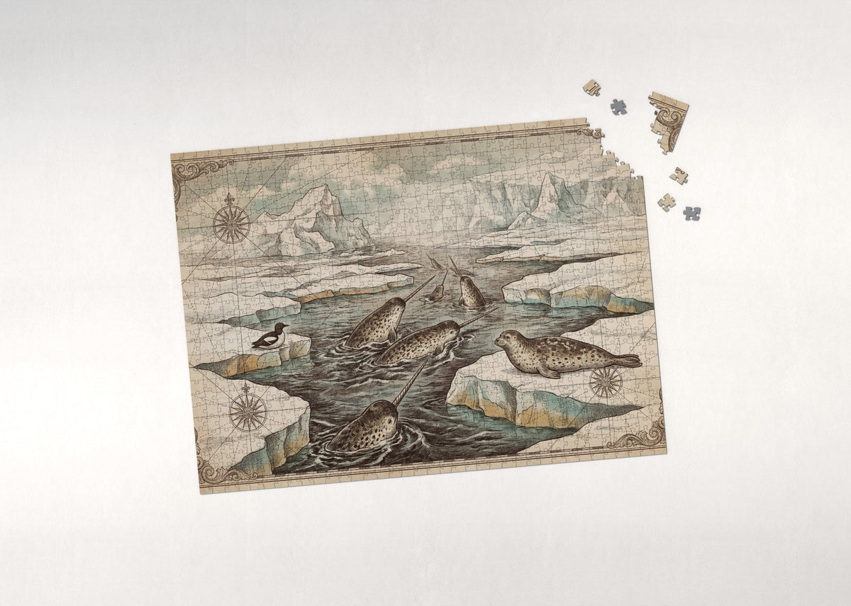 Narwhals Among the Ice Floes jigsaw puzzle - puzzle with loose pieces