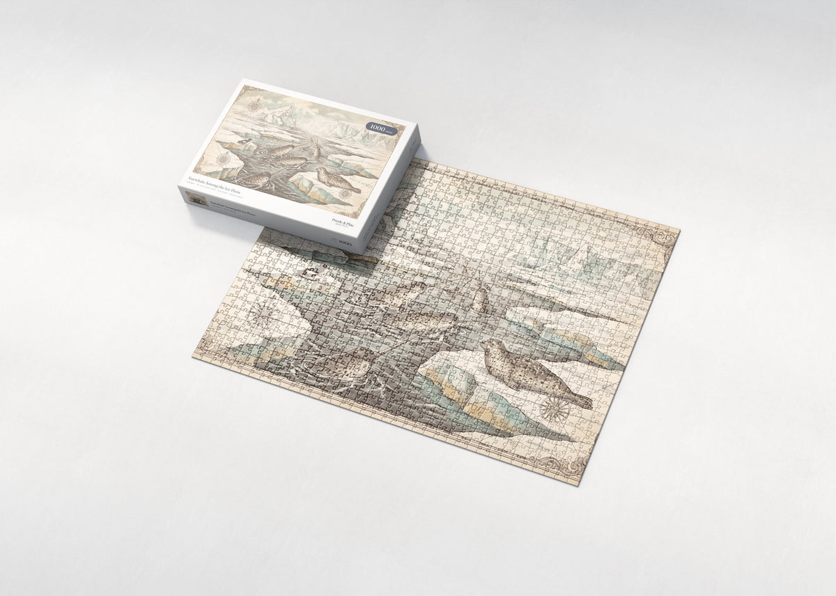 Narwhals Among the Ice Floes jigsaw puzzle - box and puzzle