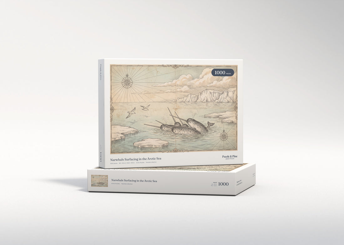 Narwhals Surfacing in the Arctic Sea jigsaw puzzle - gift box