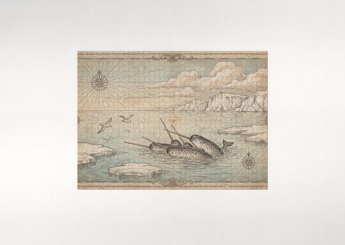Narwhals Surfacing in the Arctic Sea jigsaw puzzle - flat puzzle