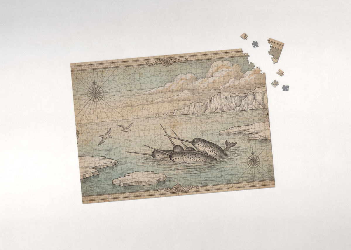 Narwhals Surfacing in the Arctic Sea jigsaw puzzle - puzzle with loose pieces