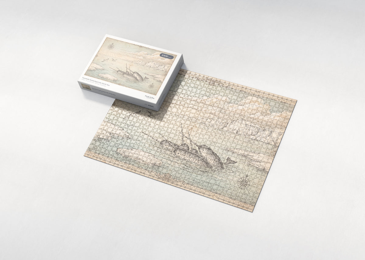 Narwhals Surfacing in the Arctic Sea jigsaw puzzle - box and puzzle