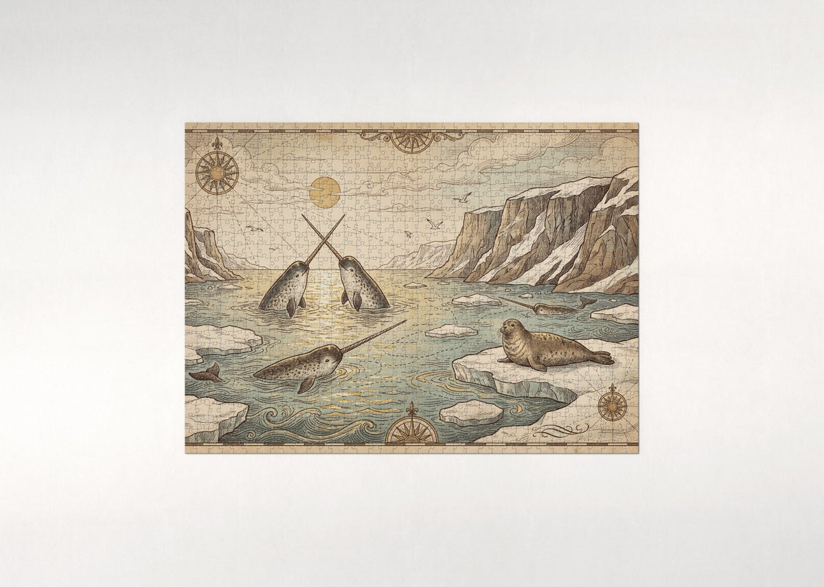 Narwhals Under the Midnight Sun jigsaw puzzle - flat puzzle