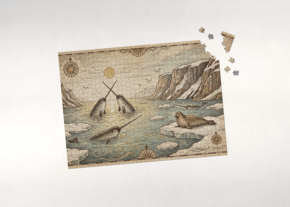 Narwhals Under the Midnight Sun jigsaw puzzle - puzzle with loose pieces