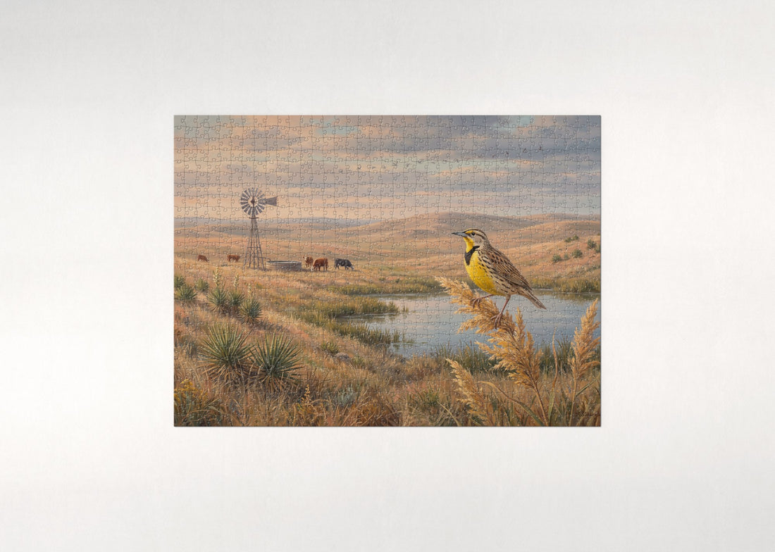 Nebraska State Bird and Flower: Western Meadowlark and Goldenrod jigsaw puzzle - gift box